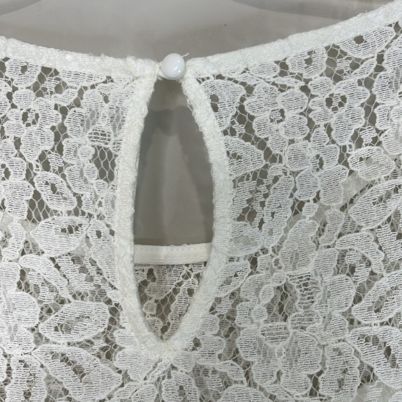 Rickis Short Sleeve Lace Top White Build-In Camisole Delicate Stretch Size M - Picture 6 of 12